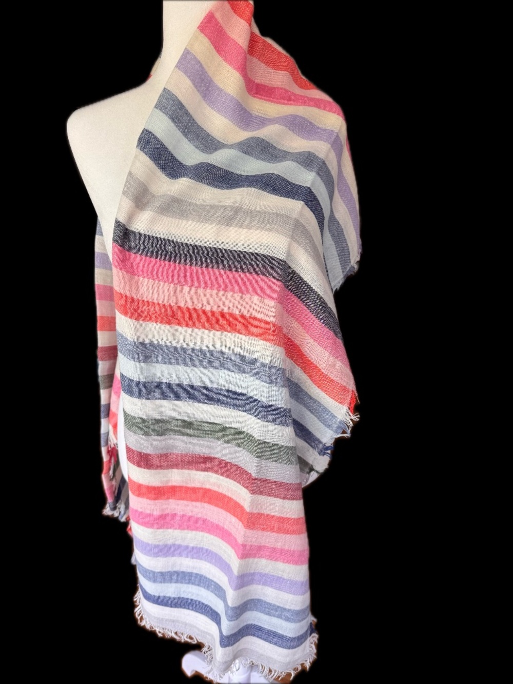 GAP Lightweight Striped Scarf, Linen Blend, Frayed Edges
